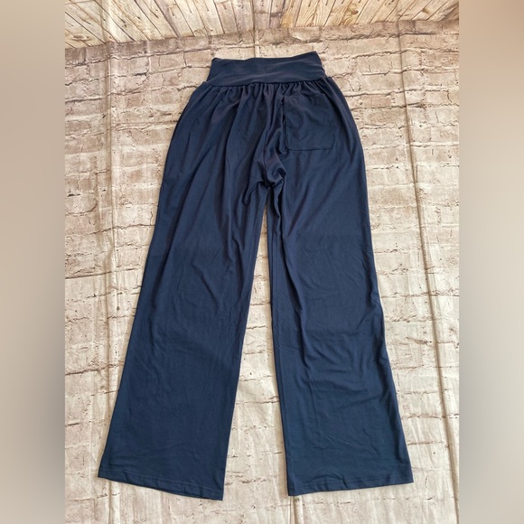NWT SUNYAA Tommy control navy V cross high waist wide leg yoga pant  2 XL, M. - Picture 4 of 14
